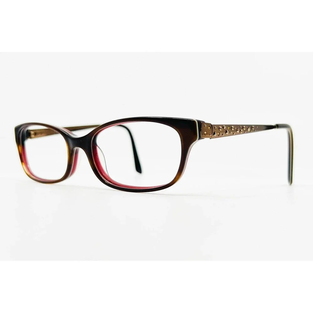 Bebe Eyeglasses Womens Brown Pink Studded Designer Frames 51-16-135